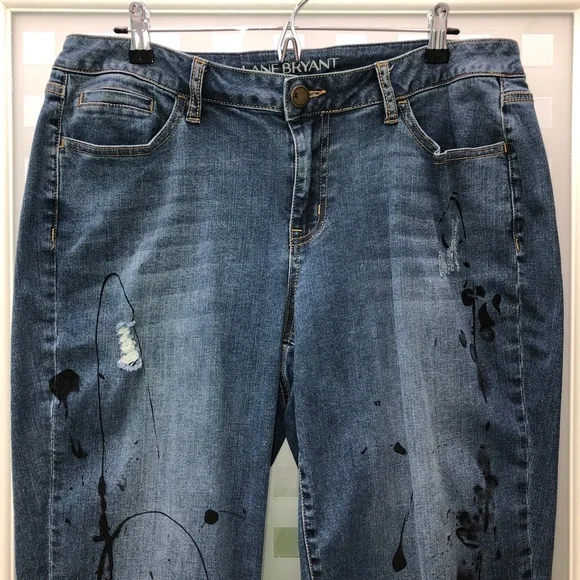 🎉3HP🎉 LANE BRYANT Low Rise Boyfriend Jeans Distressed Deconstructed Stretch 16 - Picture 3 of 16